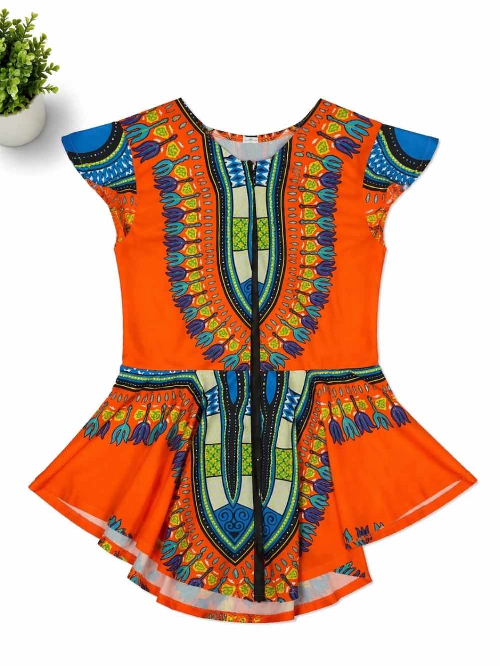 Orange Ethnic / AfricanĀ Print PeplumāTop - Picture 2 of 4